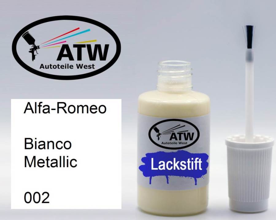 Alfa-Romeo, Bianco Metallic, 002: 20ml Lackstift, von ATW Autoteile West.